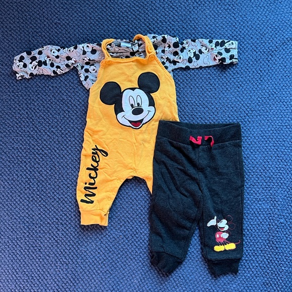 Disney Mickey Mouse Yellow and Black Overall Set - Picture 1 of 5